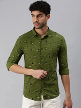 Men Olive Printed Casual Shirt-STANDARDPRINT-1305-Olive